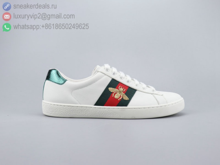 GG WHITE LEATHER GREEN&RED UNISEX LOW BEE SNEAKERS